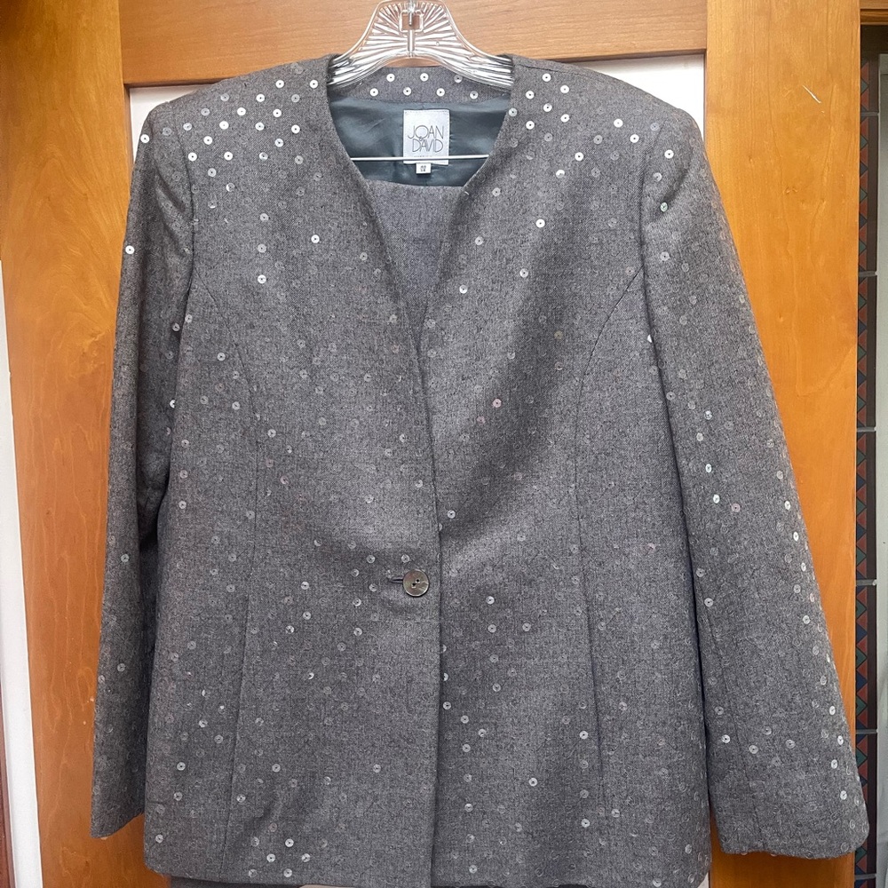 Vintage Joan & David Womens Blazer / Skirt sequin Sparkle Set - 14 Top/ 12 Skirt